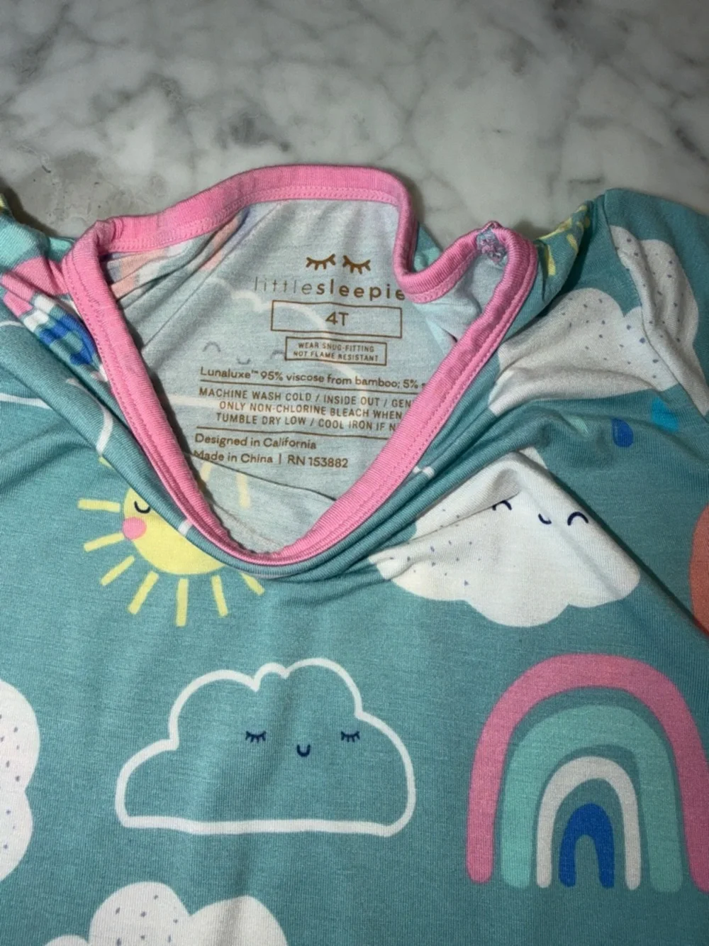 Little Sleepies Blue Rainbow & Sunshine Pajama Set with Pink Trim 4T - Picture 2 of 6